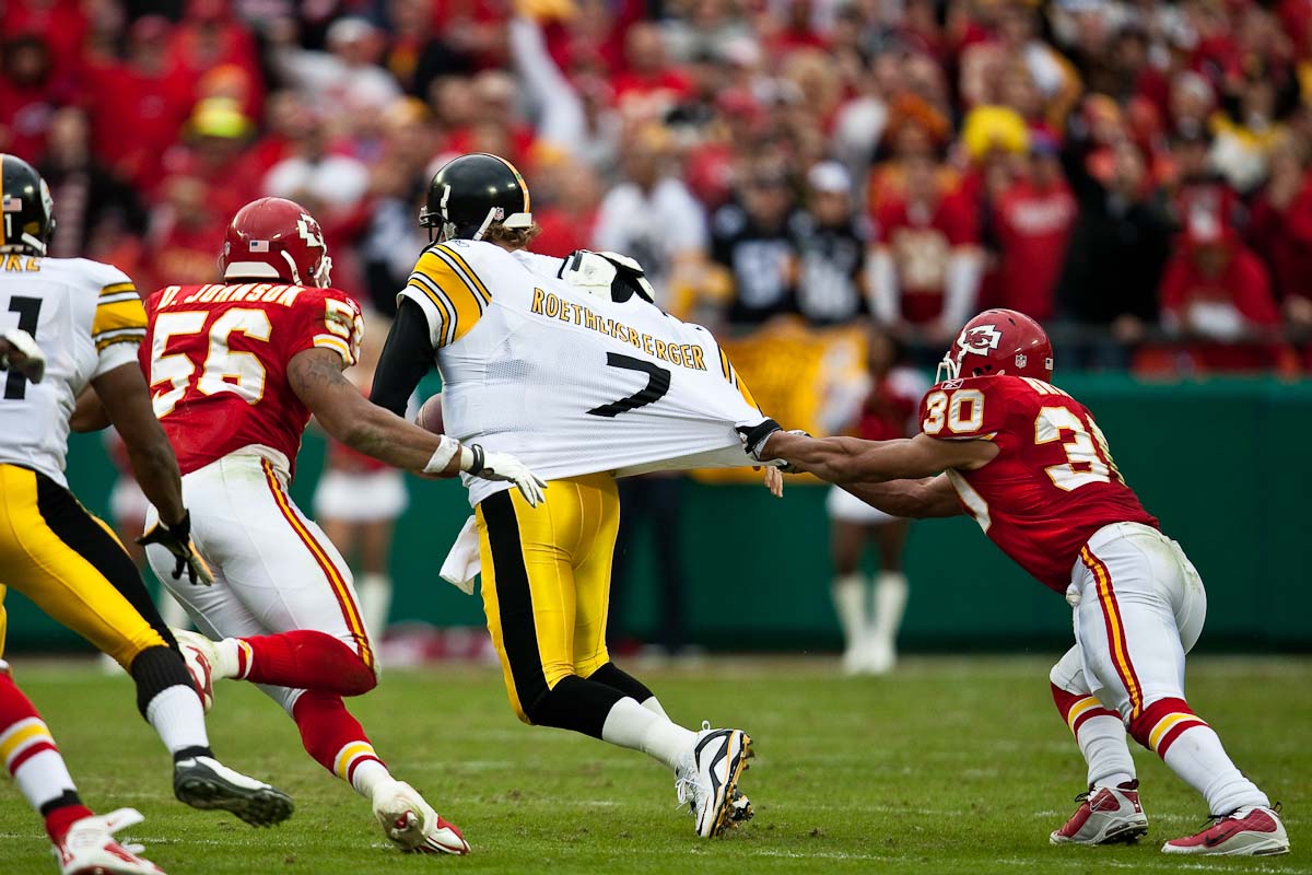 Kansas City Chiefs linebacker Corey Mays (51) watches a replay on